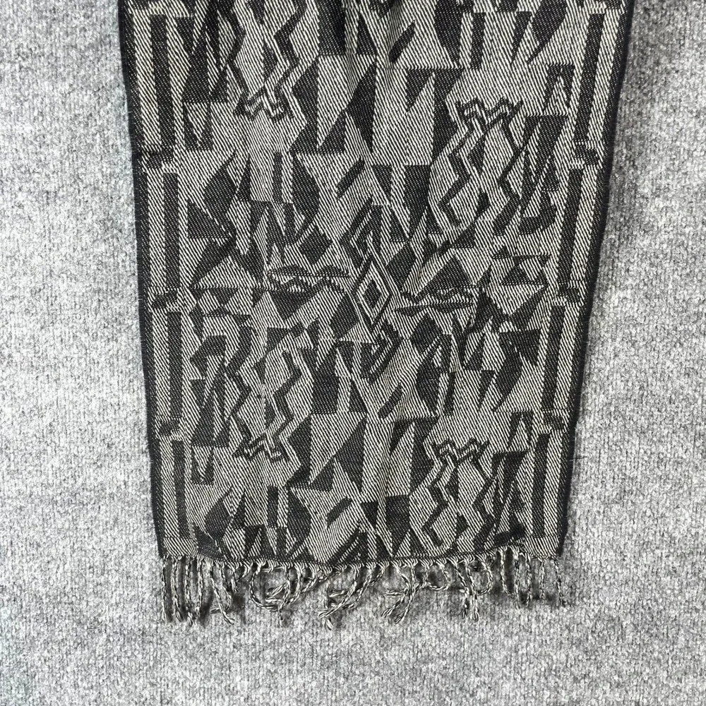 VTG Saks Fifth Avenue Scarf Unisex One Size Black Geometric Abstract Wool Italy